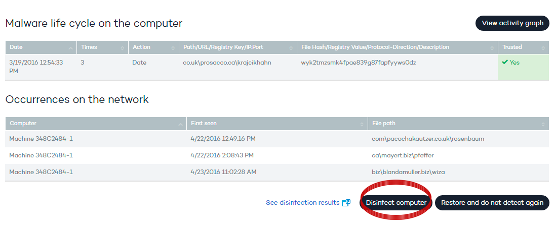 Quick access to remediation actions